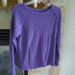 Cable Knit Crew Neck Sweater- Purple